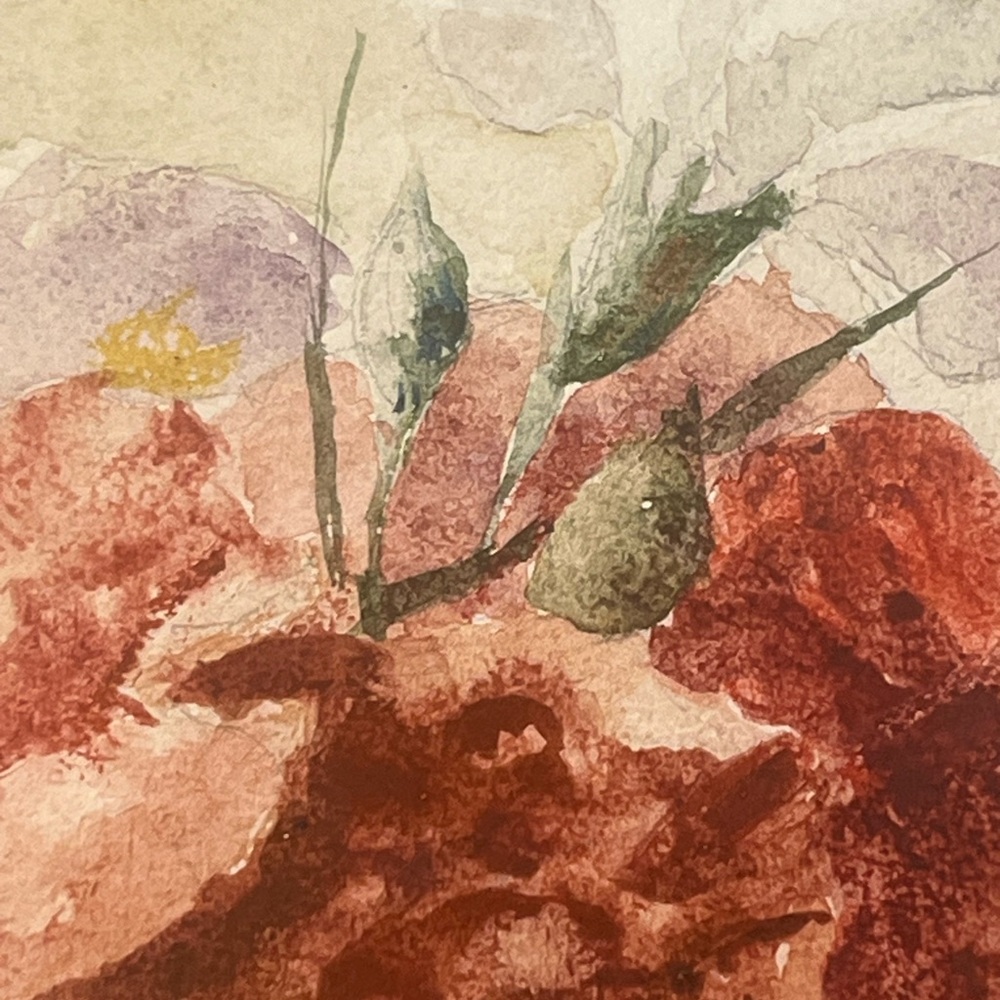 ORIGINAL hand painted Floral Watercolor Art in Blue Mat - Picture 5 of 9